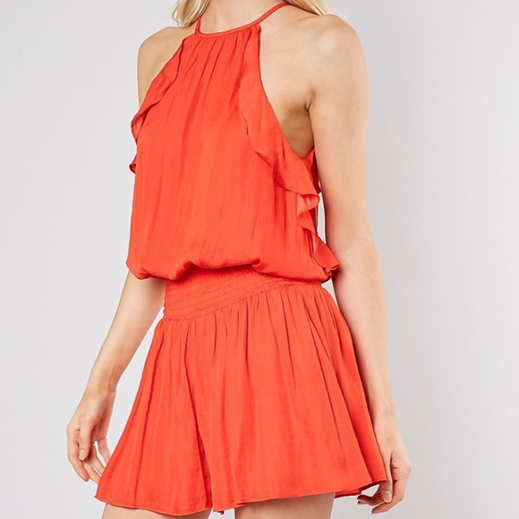 Smocked Waist Romper - Tomato - Picture 6 of 8